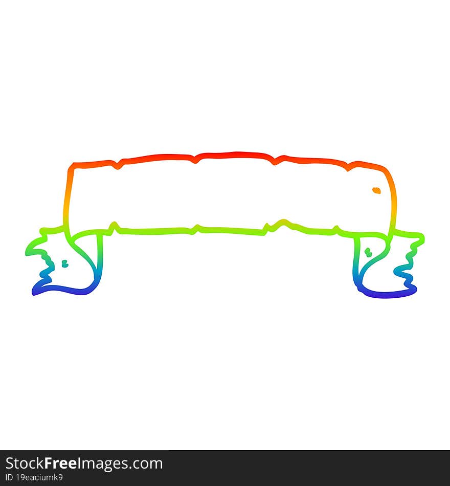 rainbow gradient line drawing of a cartoon scroll banner