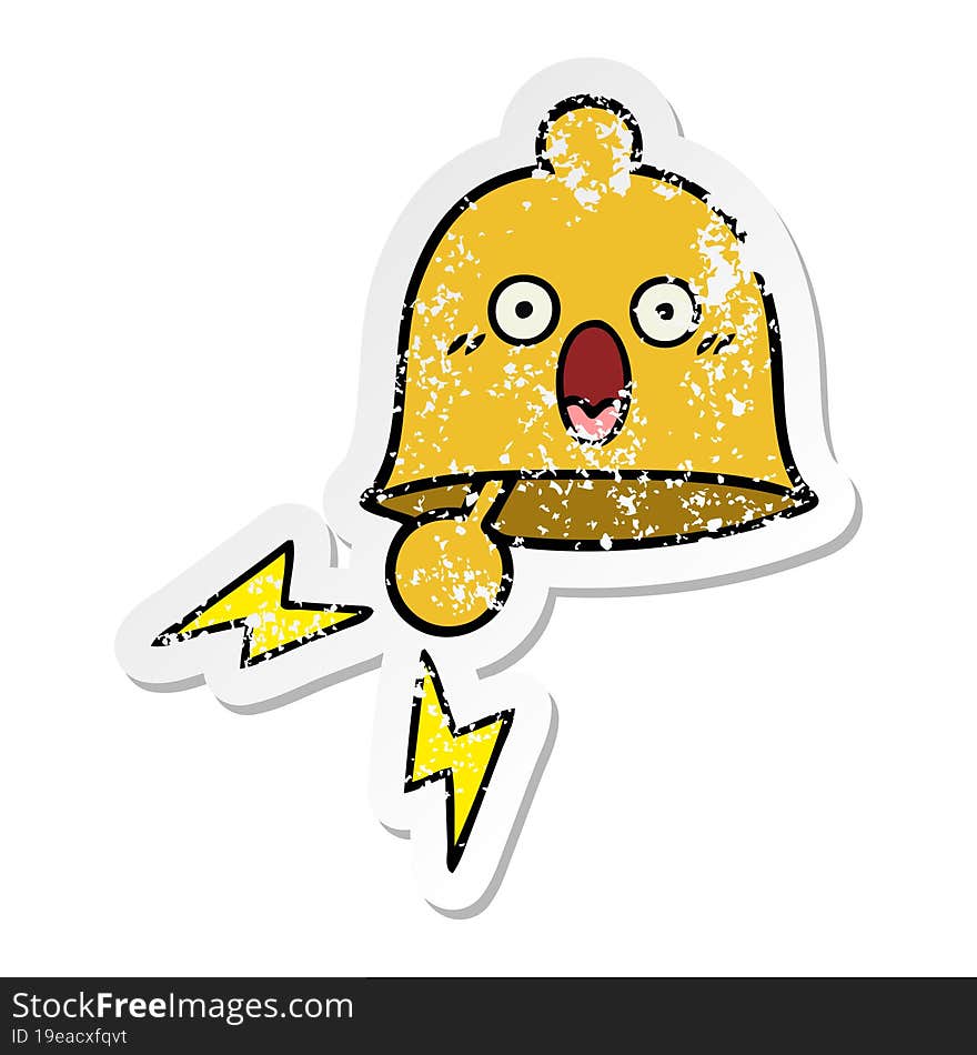 Distressed Sticker Of A Cute Cartoon Ringing Bell