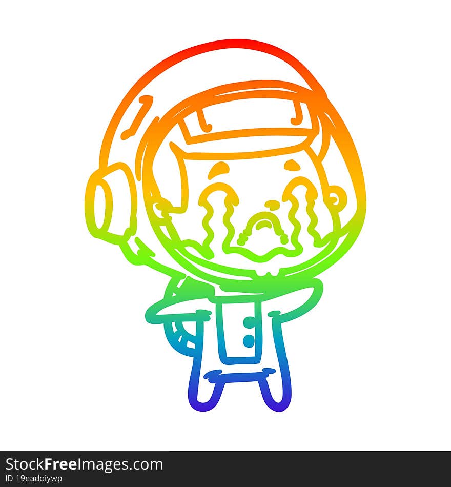 rainbow gradient line drawing cartoon crying astronaut