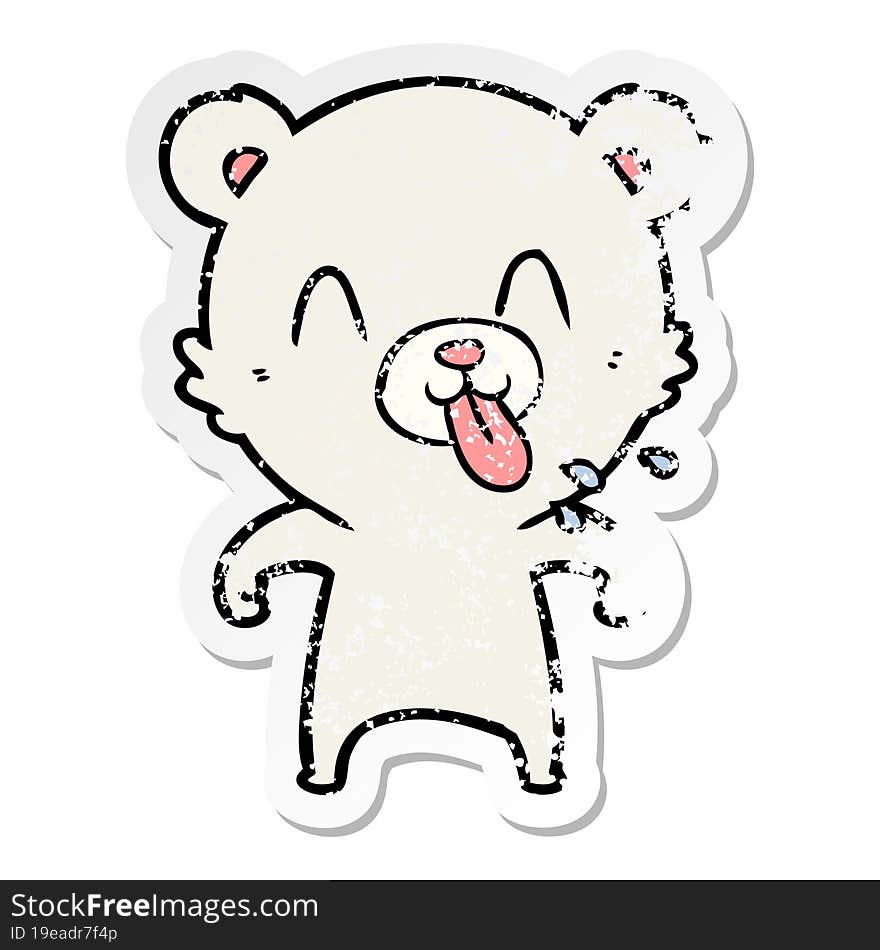 Distressed Sticker Of A Rude Cartoon Polar Bear Sticking Out Tongue