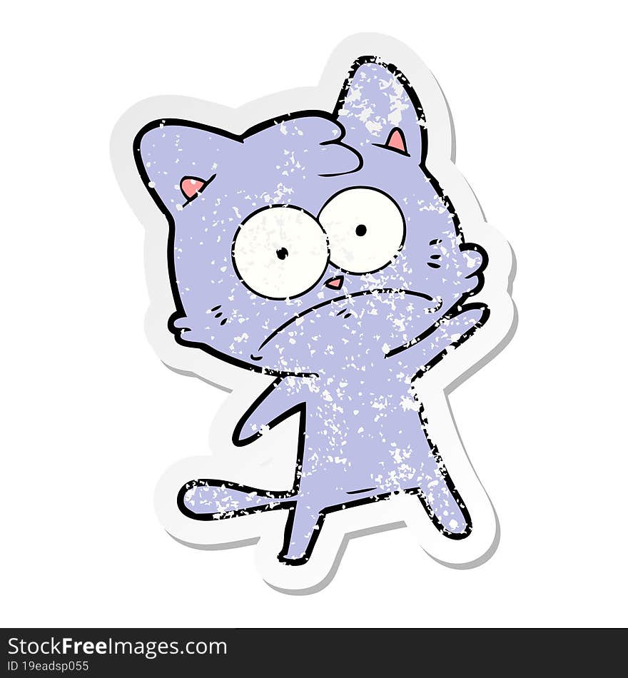 distressed sticker of a cartoon nervous cat