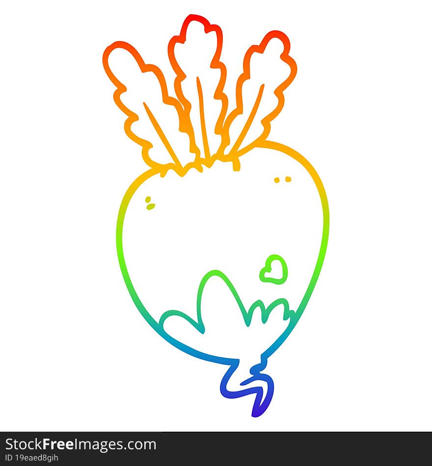 rainbow gradient line drawing of a cartoon beet root