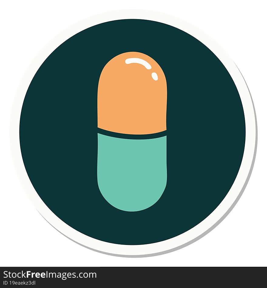 tattoo style sticker of a pill