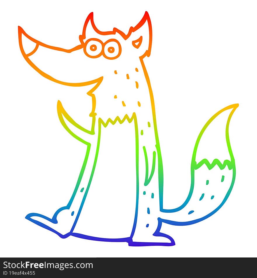 rainbow gradient line drawing of a cartoon wolf