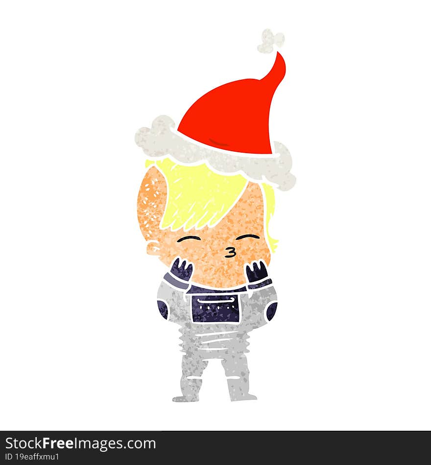 Retro Cartoon Of A Girl Wearing Futuristic Clothes Wearing Santa Hat