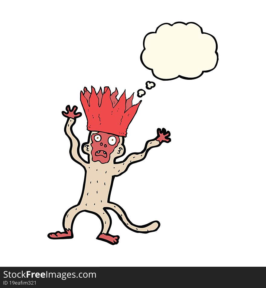 cartoon frightened monkey with thought bubble