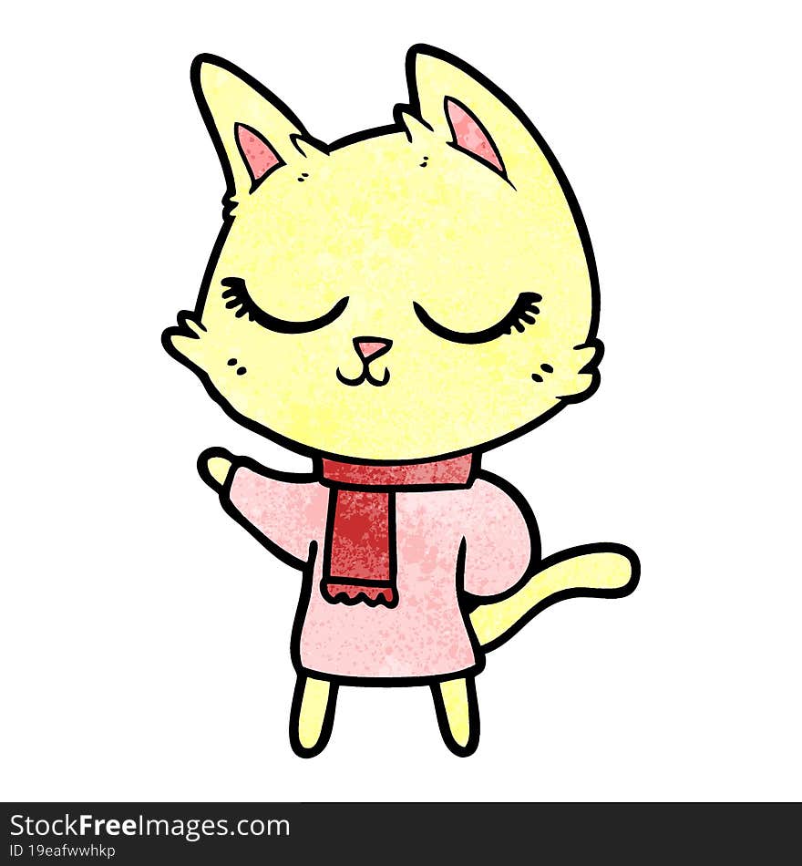 calm cartoon cat wearing scarf. calm cartoon cat wearing scarf