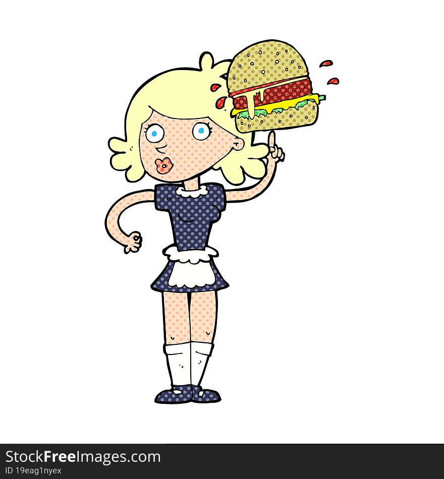 Cartoon Waitress With Burger