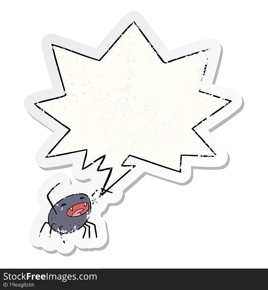 Cartoon Halloween Spider And Speech Bubble Distressed Sticker