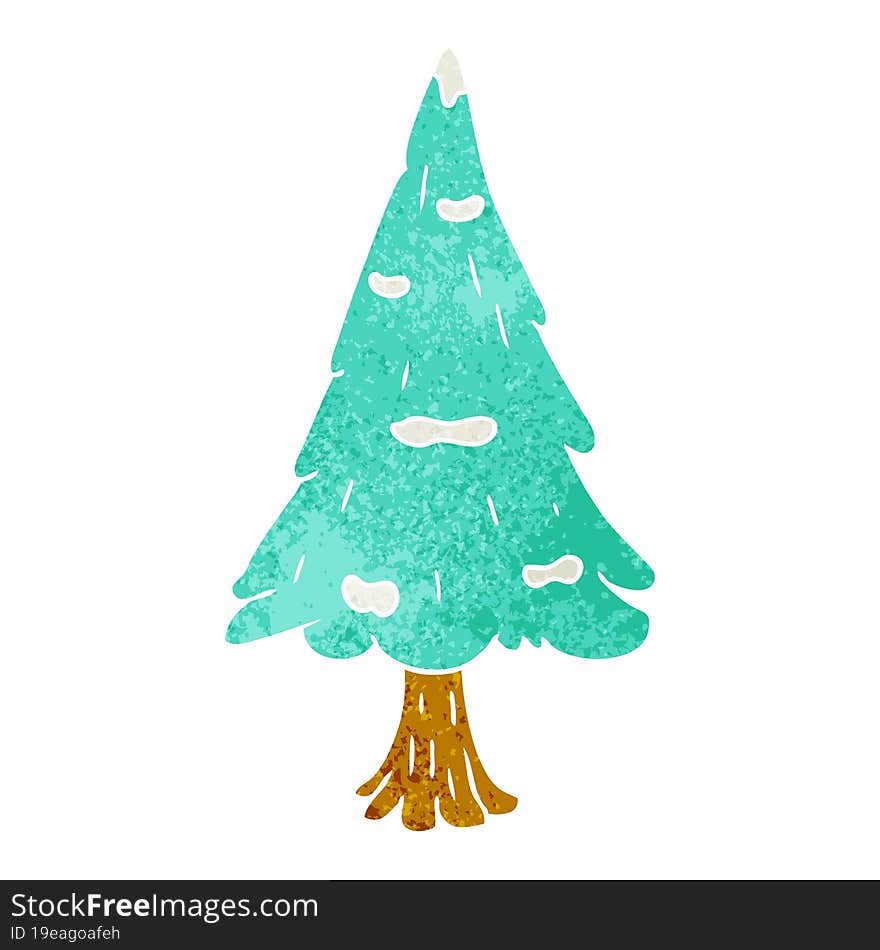 retro cartoon doodle single snow covered tree