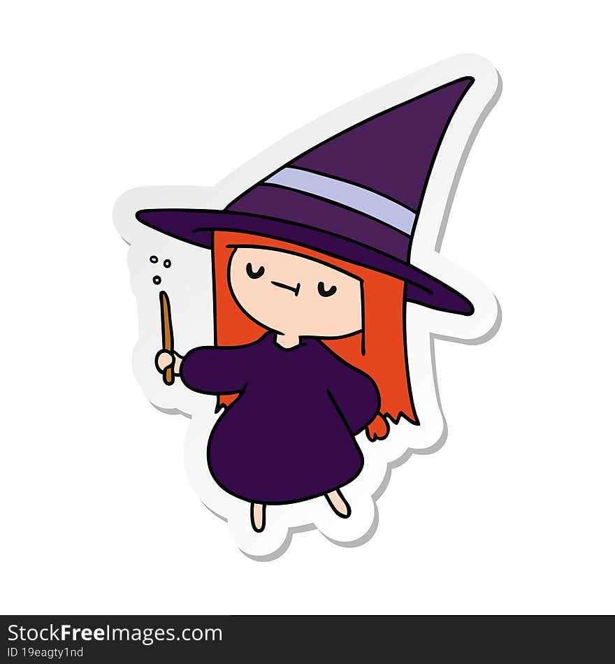 sticker cartoon illustration of a cute kawaii witch girl. sticker cartoon illustration of a cute kawaii witch girl