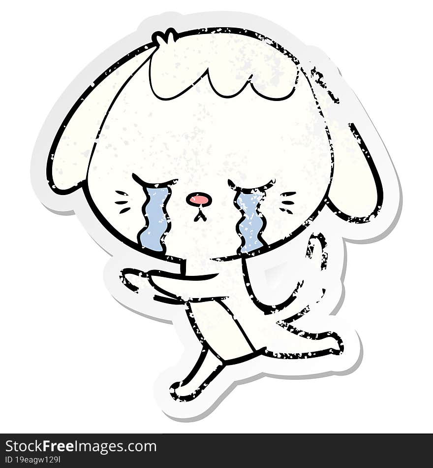 distressed sticker of a cartoon crying dog