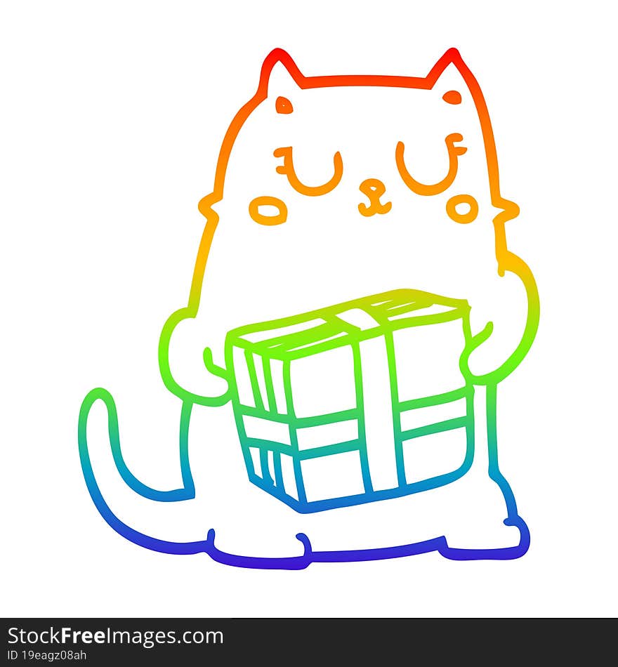 rainbow gradient line drawing cartoon christmas cat