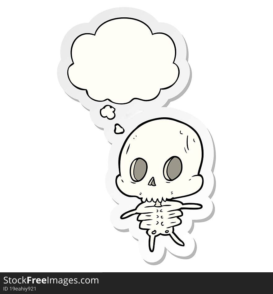 cartoon skeleton and thought bubble as a printed sticker