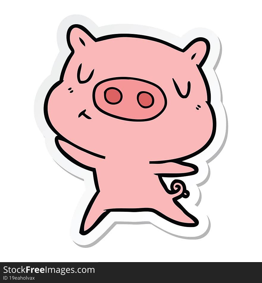 sticker of a cartoon content pig