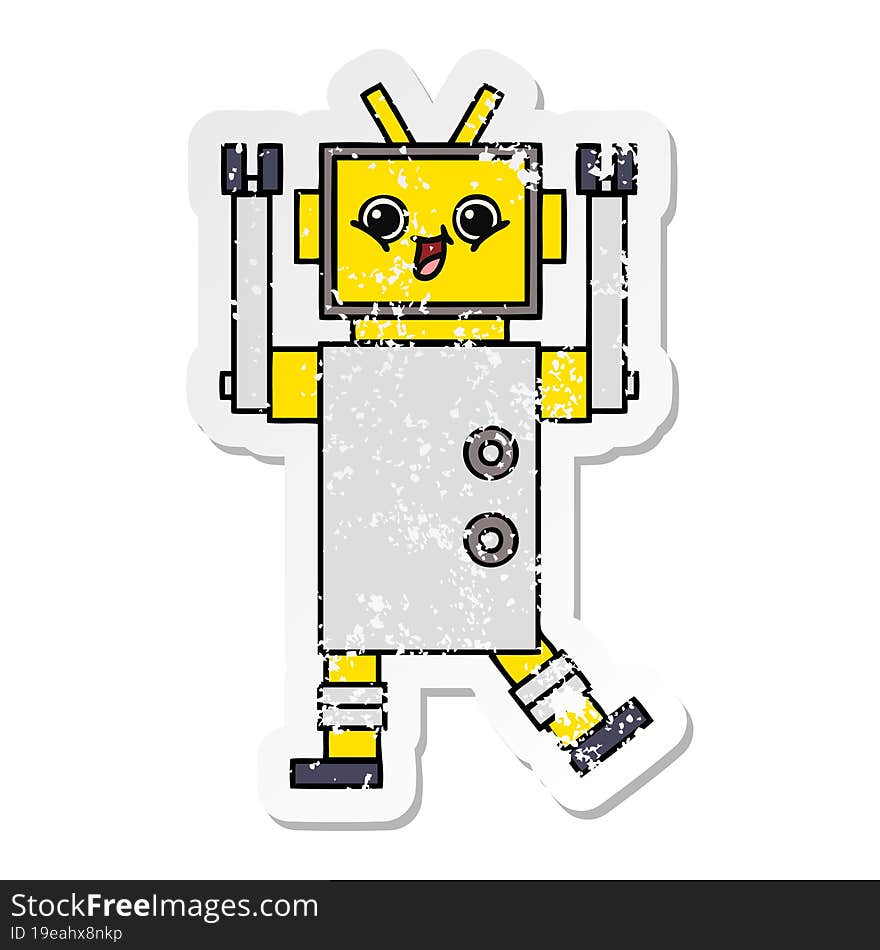 distressed sticker of a cute cartoon robot