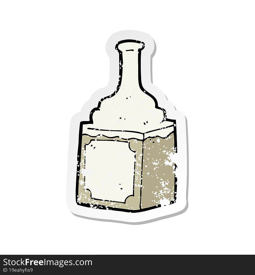 retro distressed sticker of a cartoon whiskey bottle