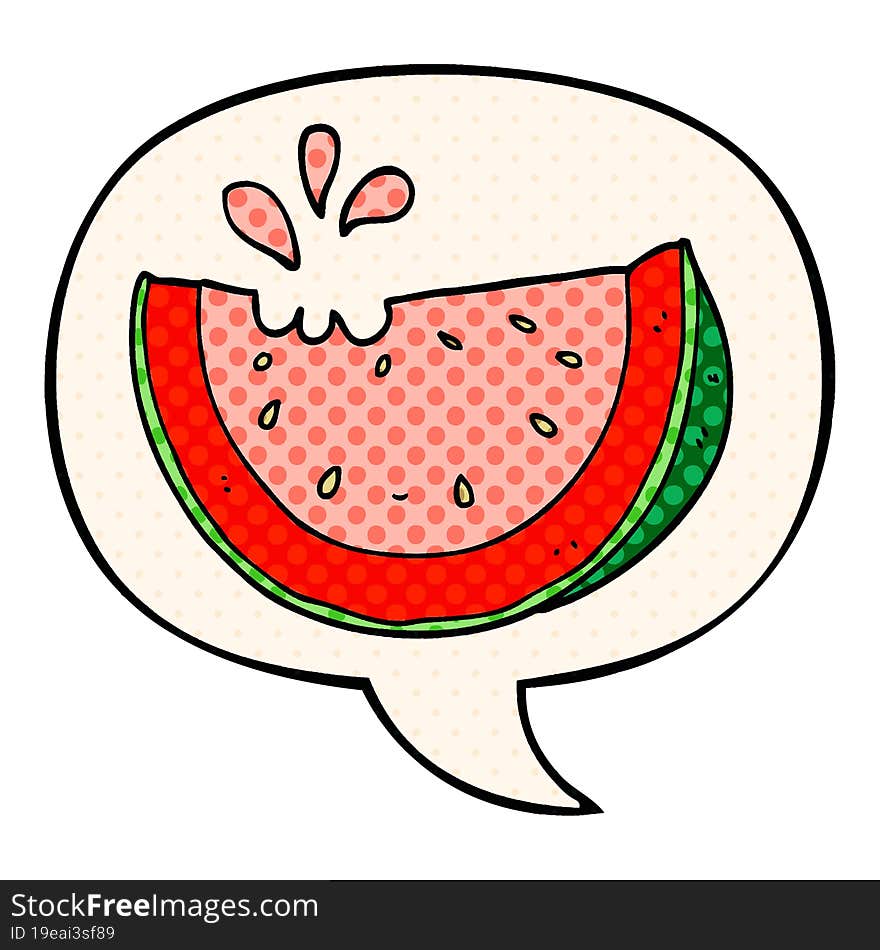 cartoon watermelon and speech bubble in comic book style