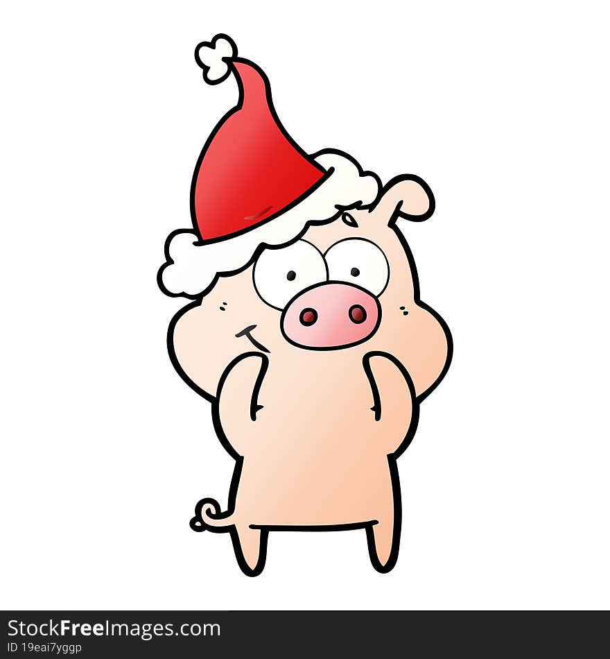 Happy Gradient Cartoon Of A Pig Wearing Santa Hat