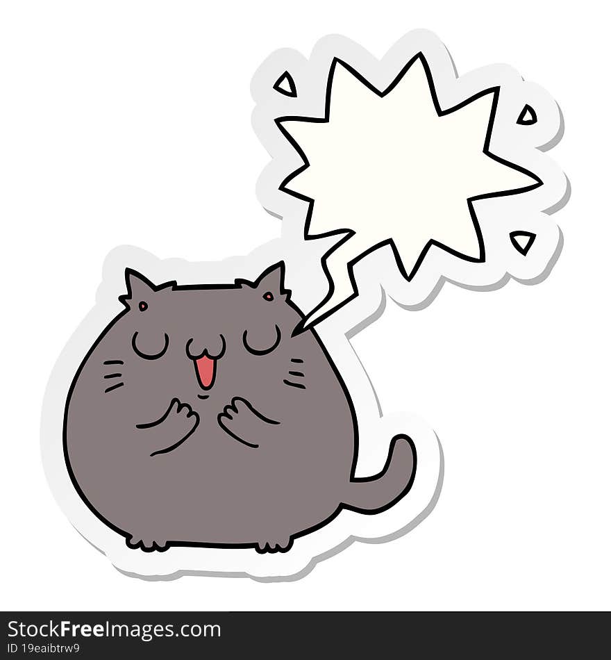 Happy Cartoon Cat And Speech Bubble Sticker