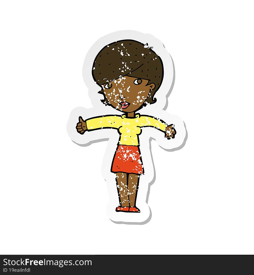 Retro Distressed Sticker Of A Cartoon Woman Giving Thumbs Up Symbol