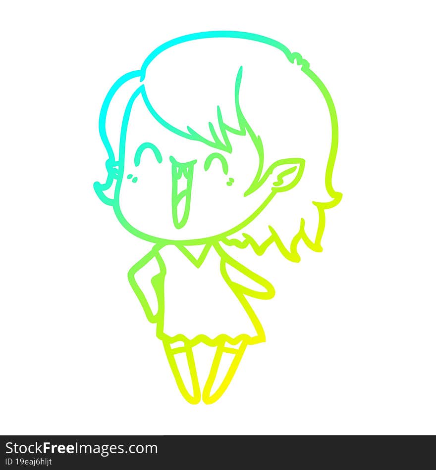 cold gradient line drawing cute cartoon happy vampire girl