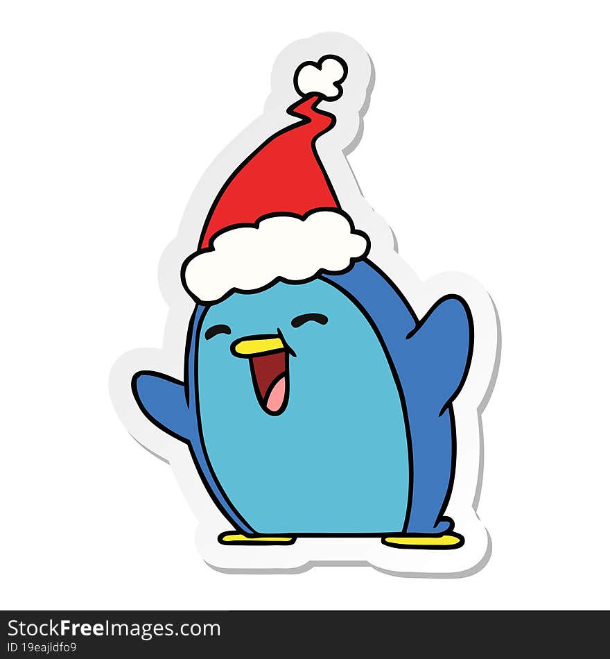 hand drawn christmas sticker cartoon of kawaii penguin