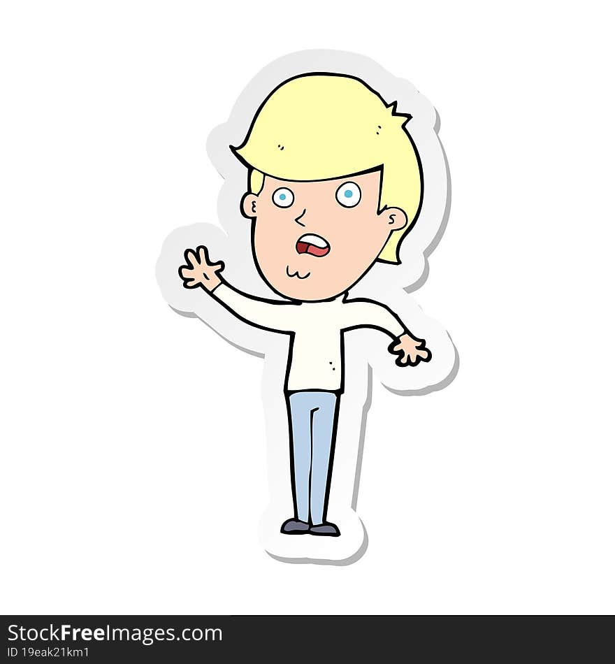 sticker of a cartoon unhappy boy