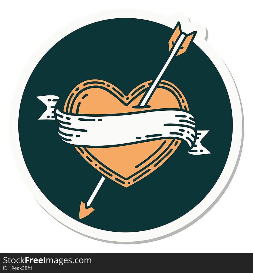 Tattoo Style Sticker Of An Arrow Heart And Banner