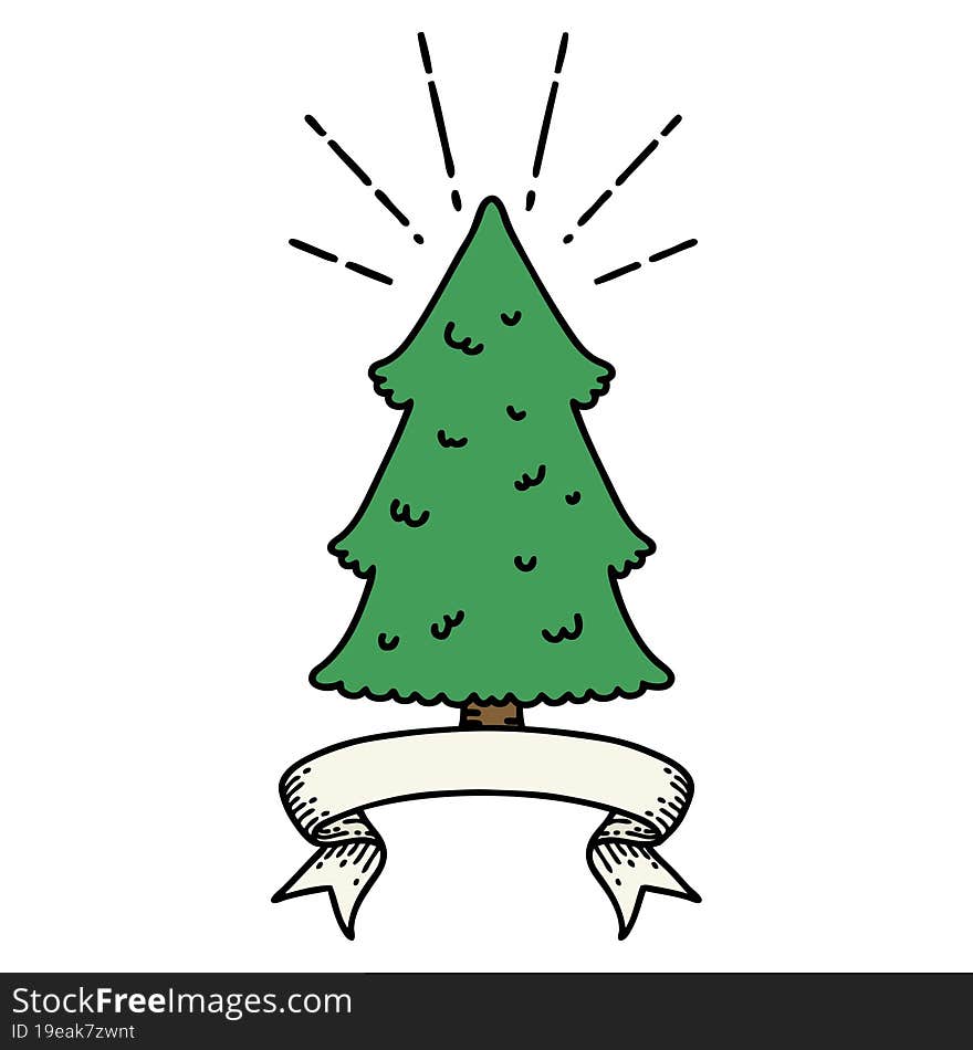 banner with tattoo style pine tree