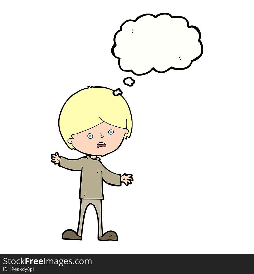 cartoon unhappy boy with thought bubble