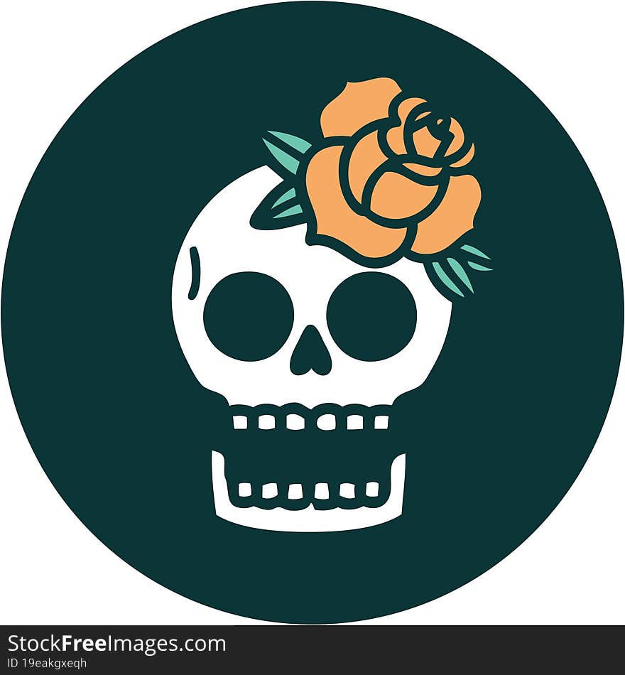 iconic tattoo style image of a skull and rose. iconic tattoo style image of a skull and rose