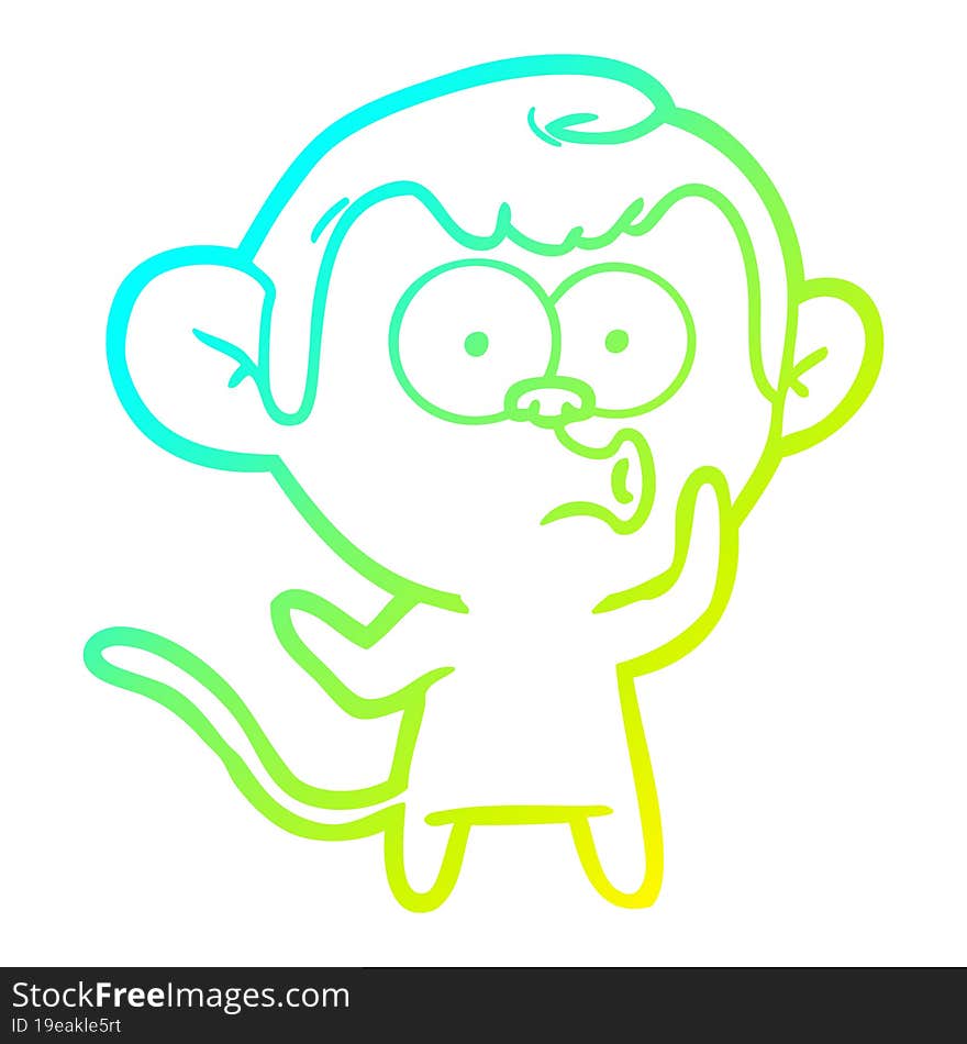 Cold Gradient Line Drawing Cartoon Hooting Monkey