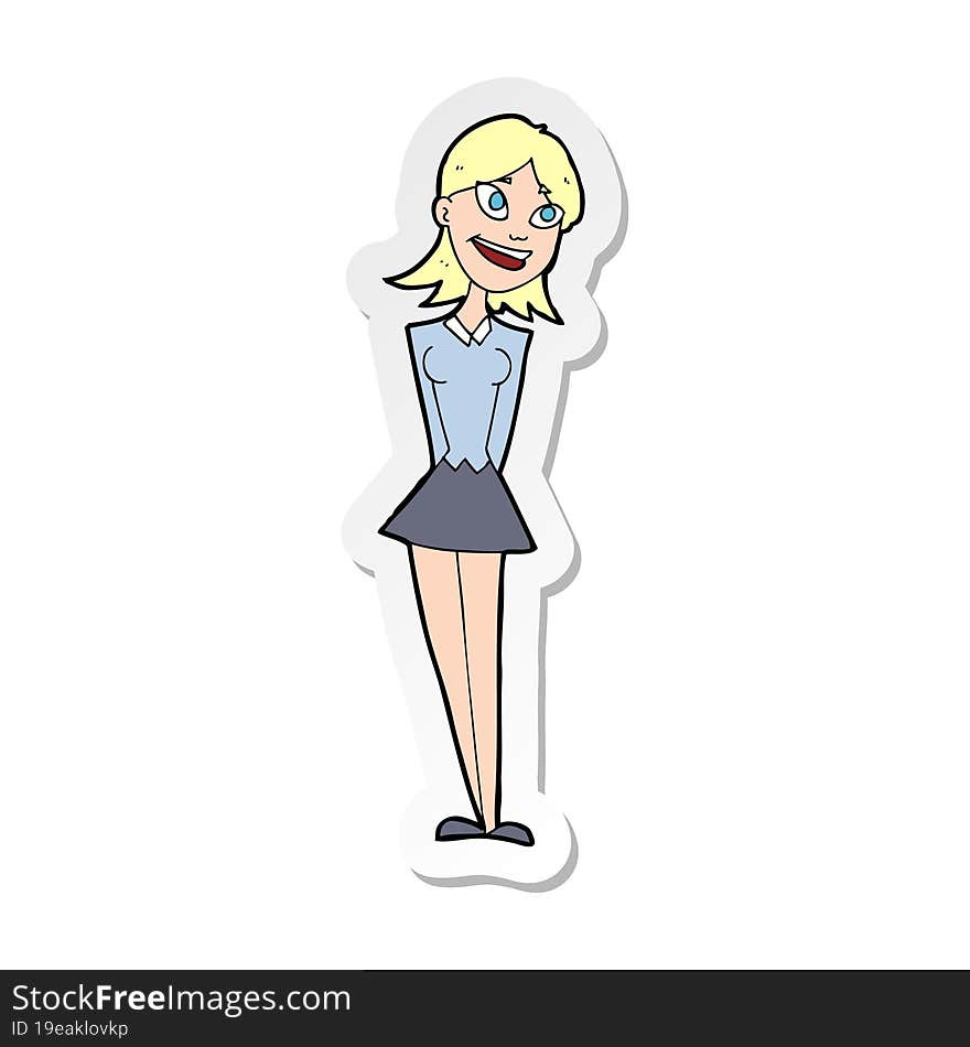 sticker of a cartoon happy woman