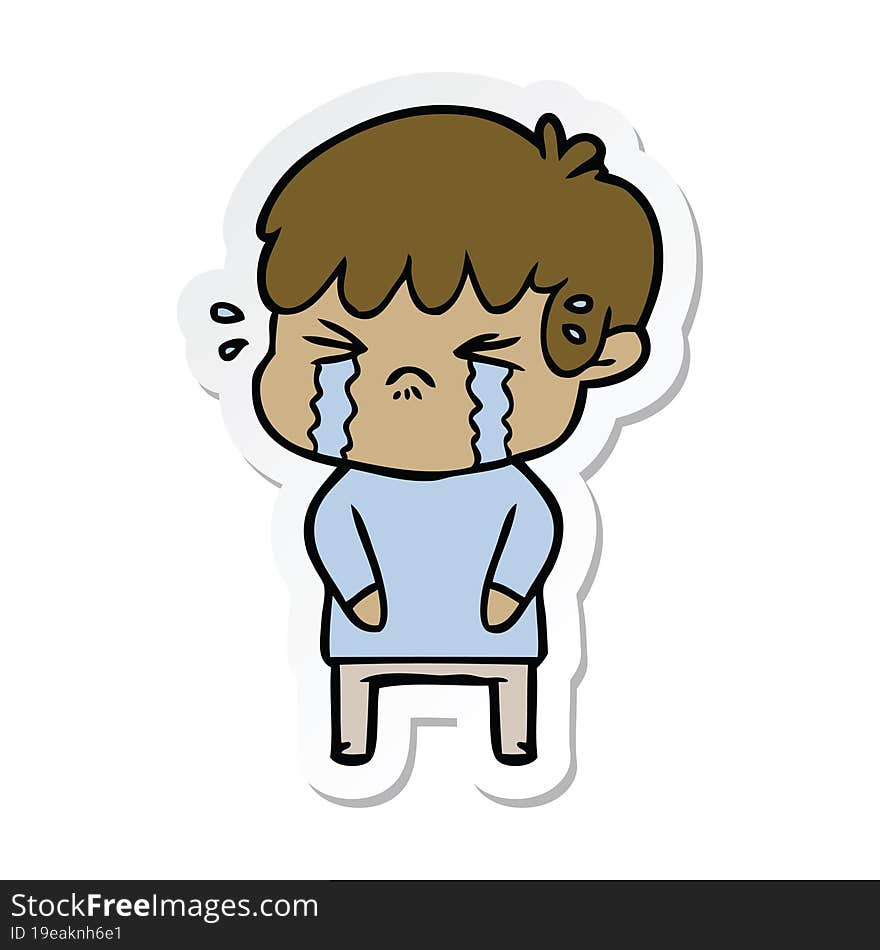 Sticker Of A Cartoon Boy Crying