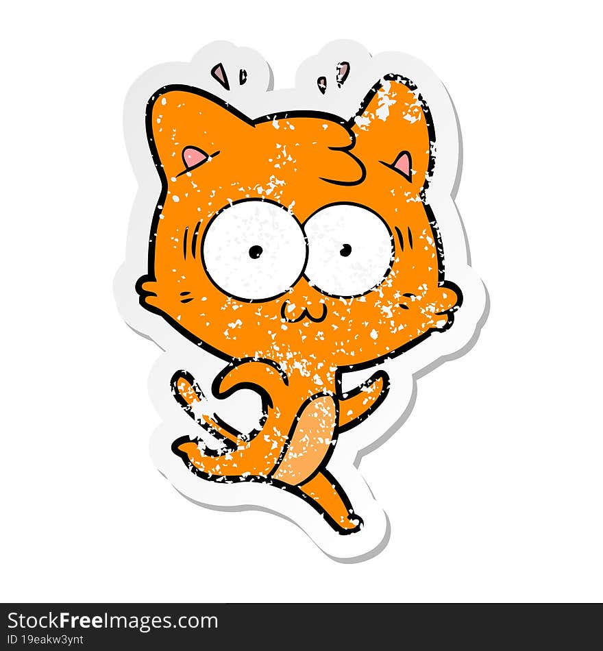 Distressed Sticker Of A Cartoon Surprised Cat Running