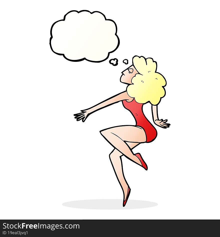 cartoon dancing woman with thought bubble