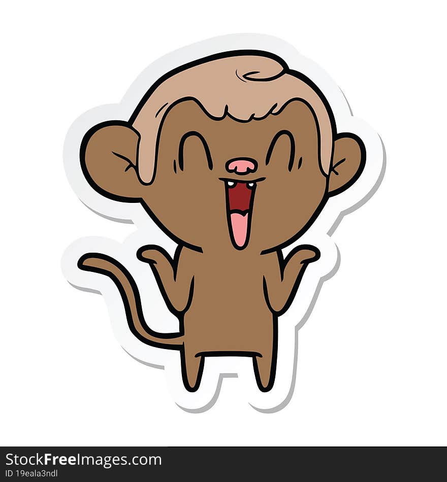 sticker of a cartoon laughing monkey