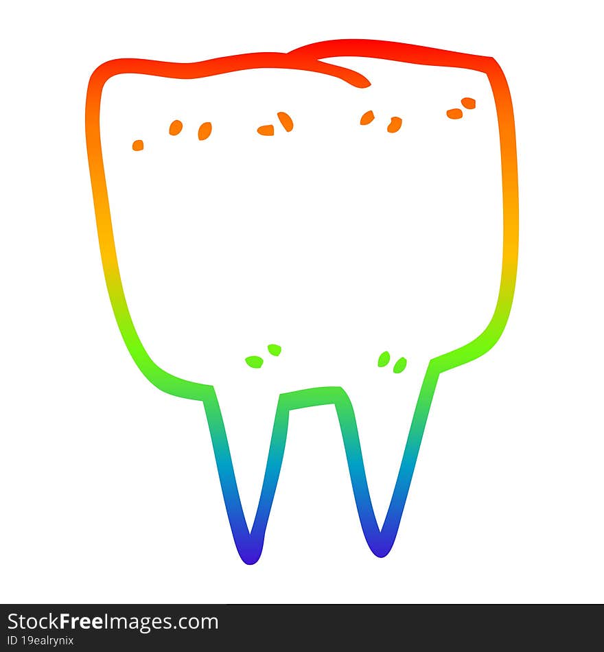 rainbow gradient line drawing cartoon tooth