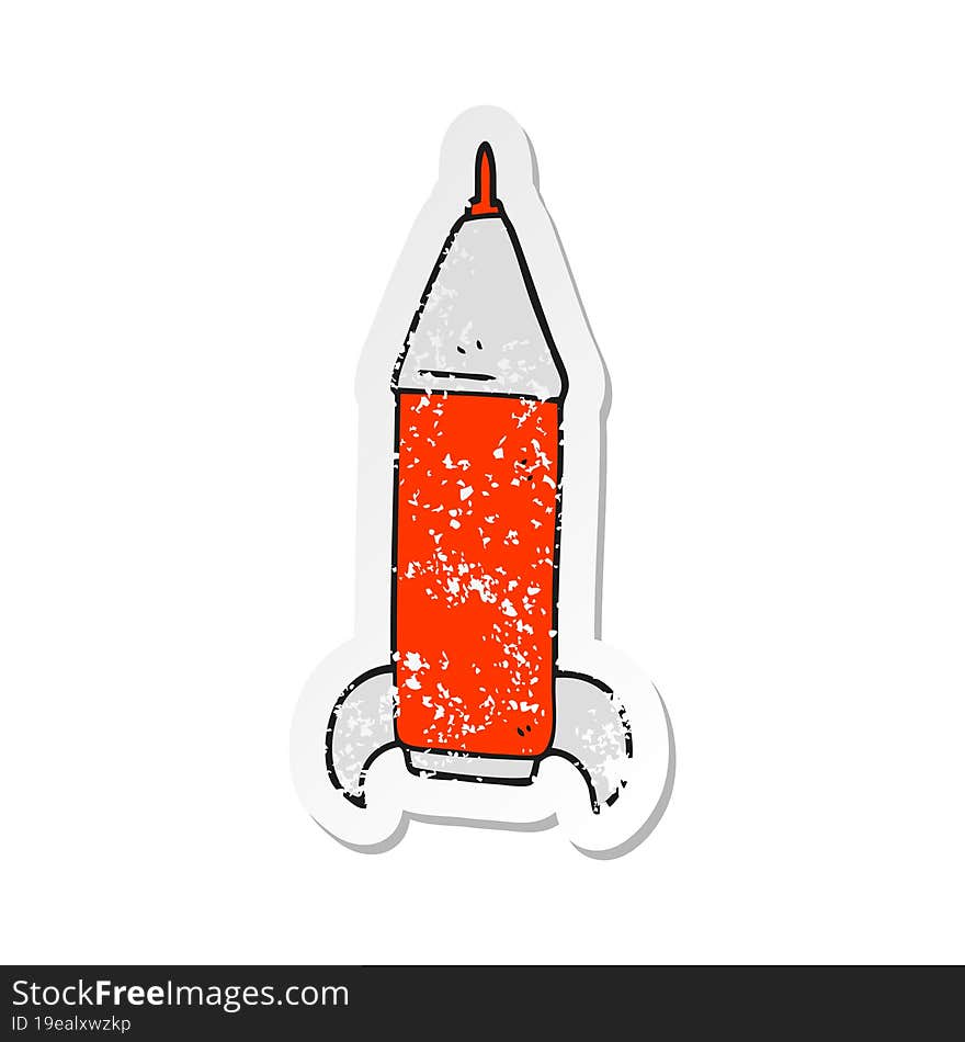 retro distressed sticker of a cartoon space rocket