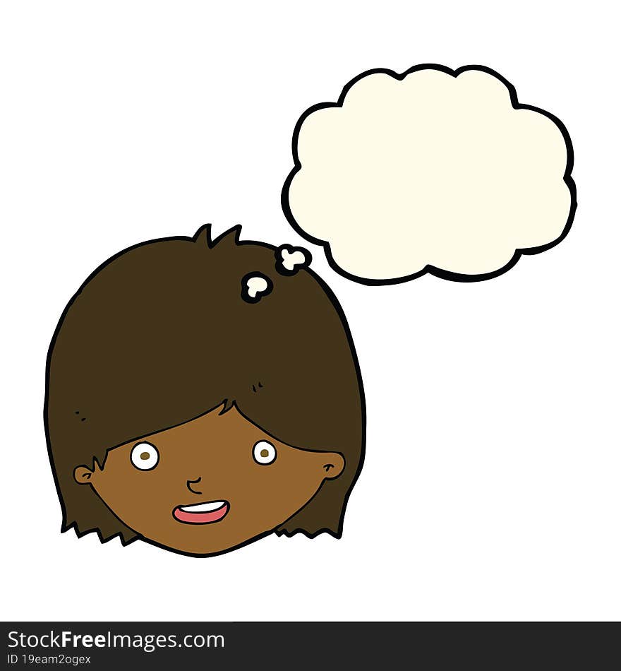 Cartoon Happy Female Face With Thought Bubble