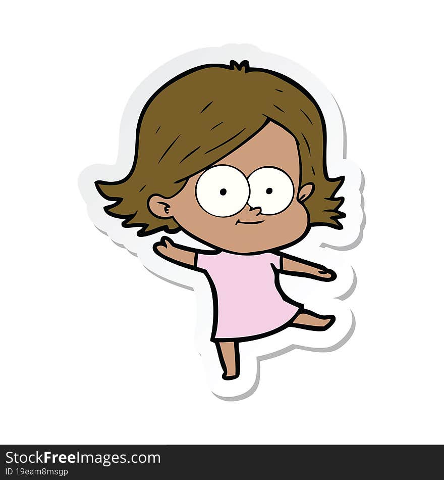 sticker of a happy cartoon girl