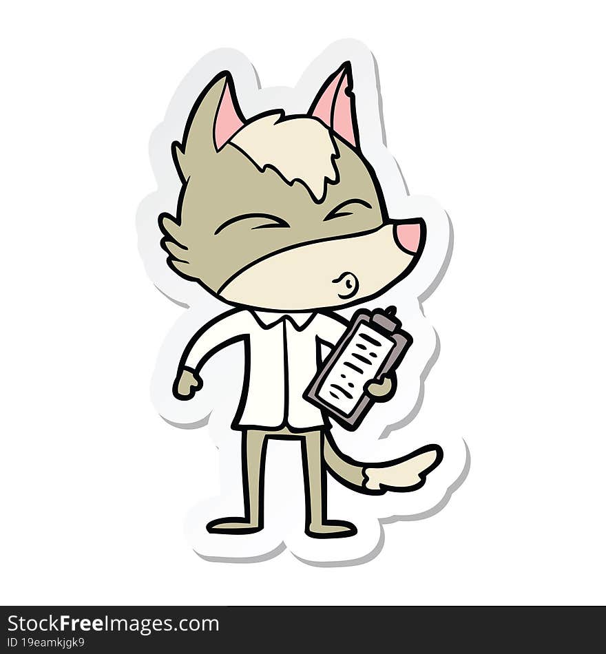 sticker of a cartoon office wolf whistling