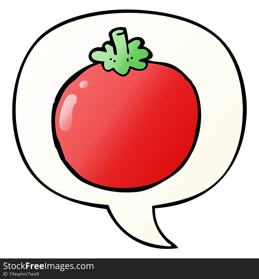 cartoon tomato and speech bubble in smooth gradient style