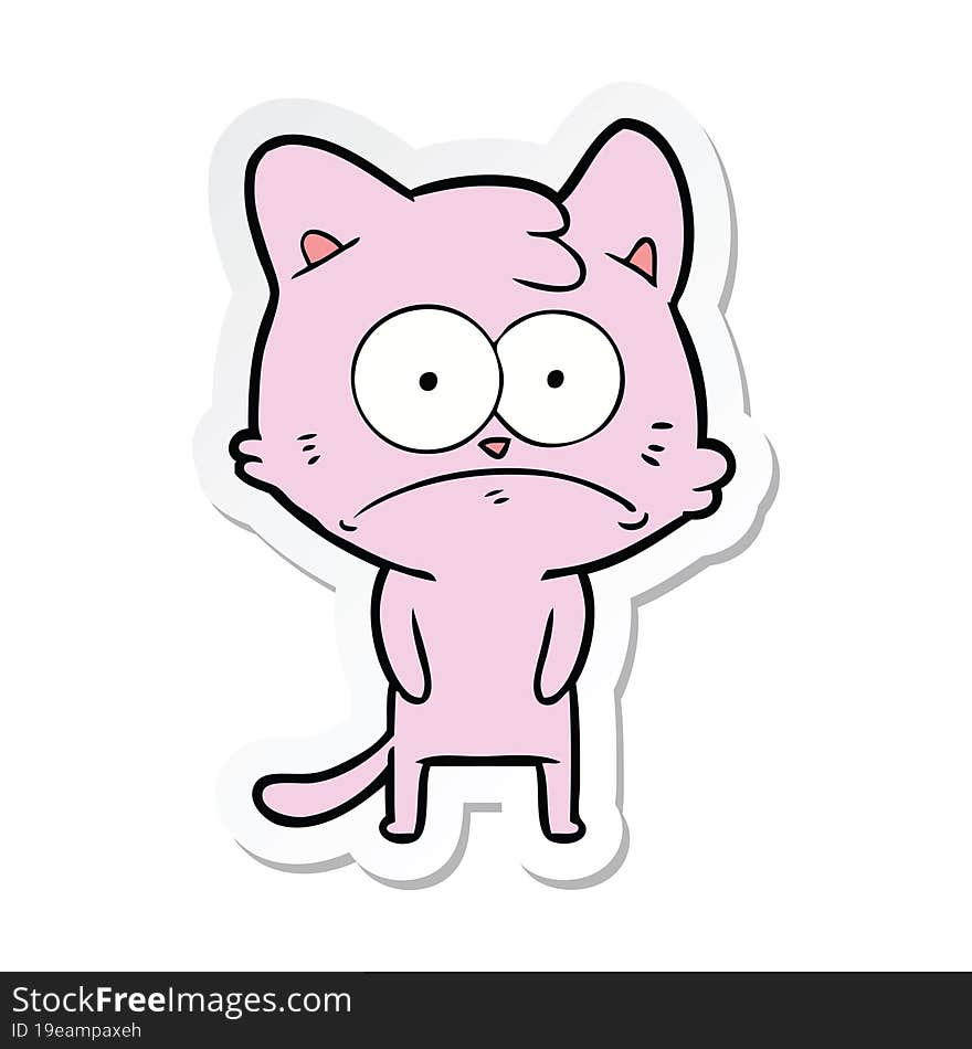 sticker of a cartoon nervous cat