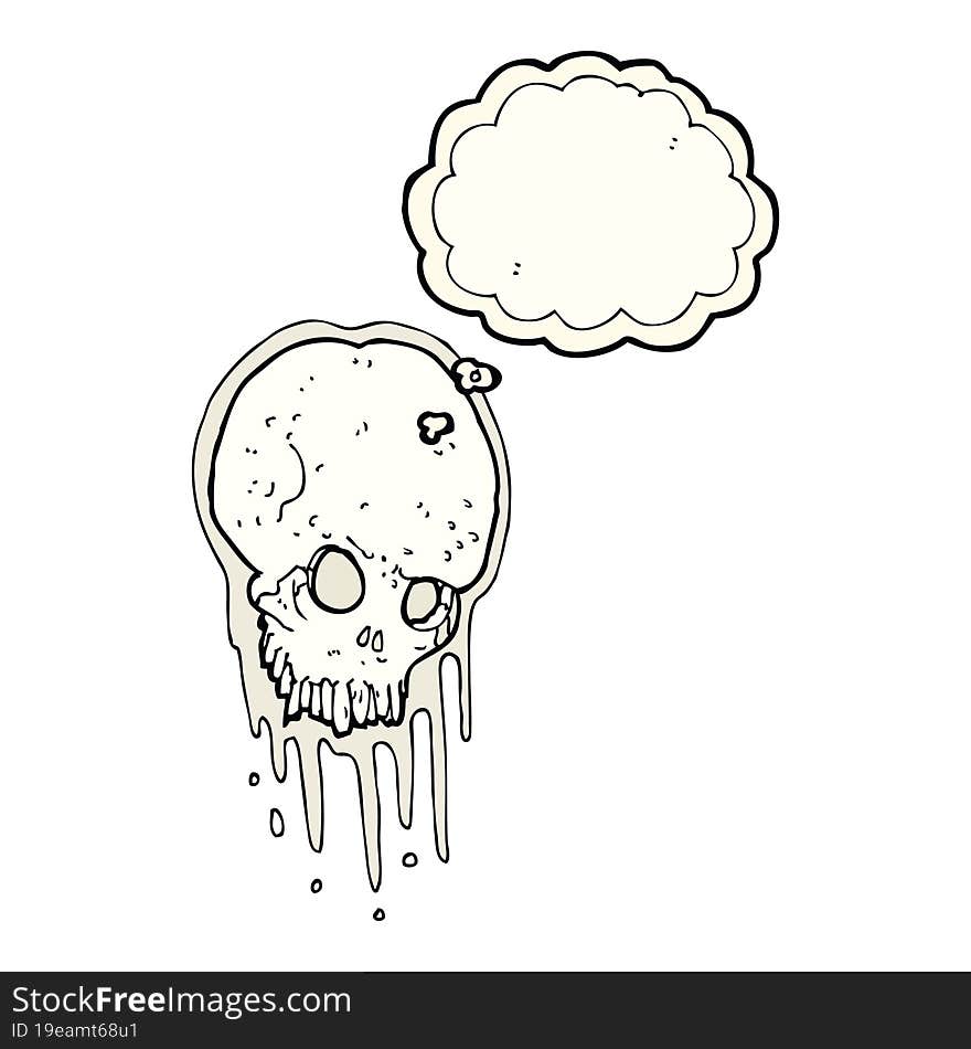 cartoon scary skull with thought bubble