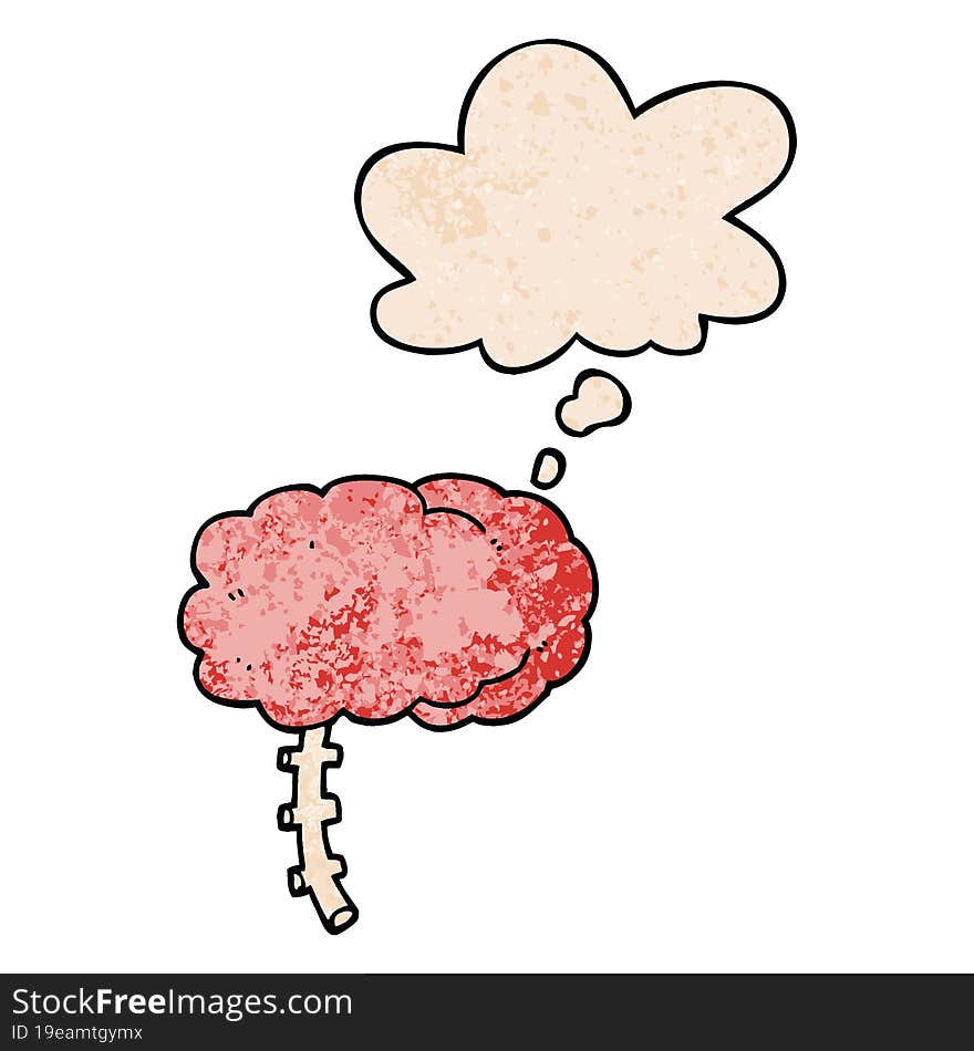 cartoon brain and thought bubble in grunge texture pattern style