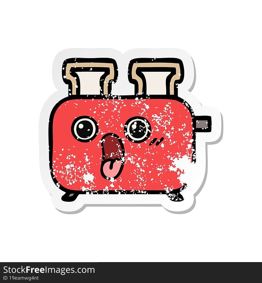 distressed sticker of a cute cartoon of a toaster