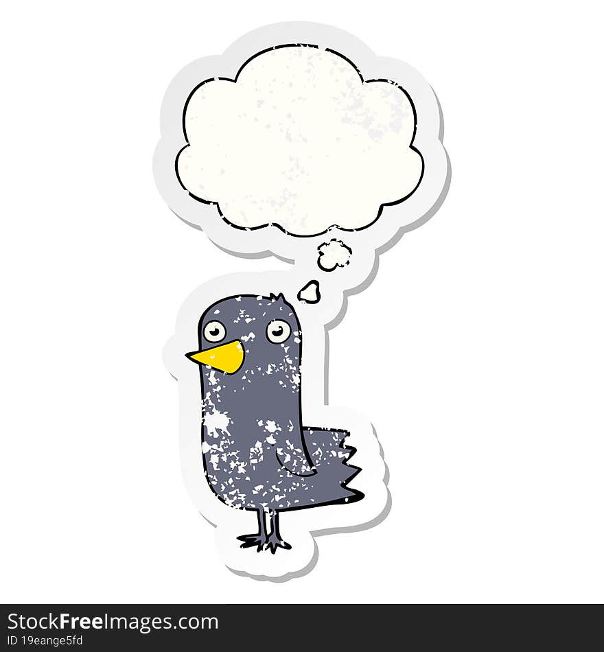 cartoon bird with thought bubble as a distressed worn sticker