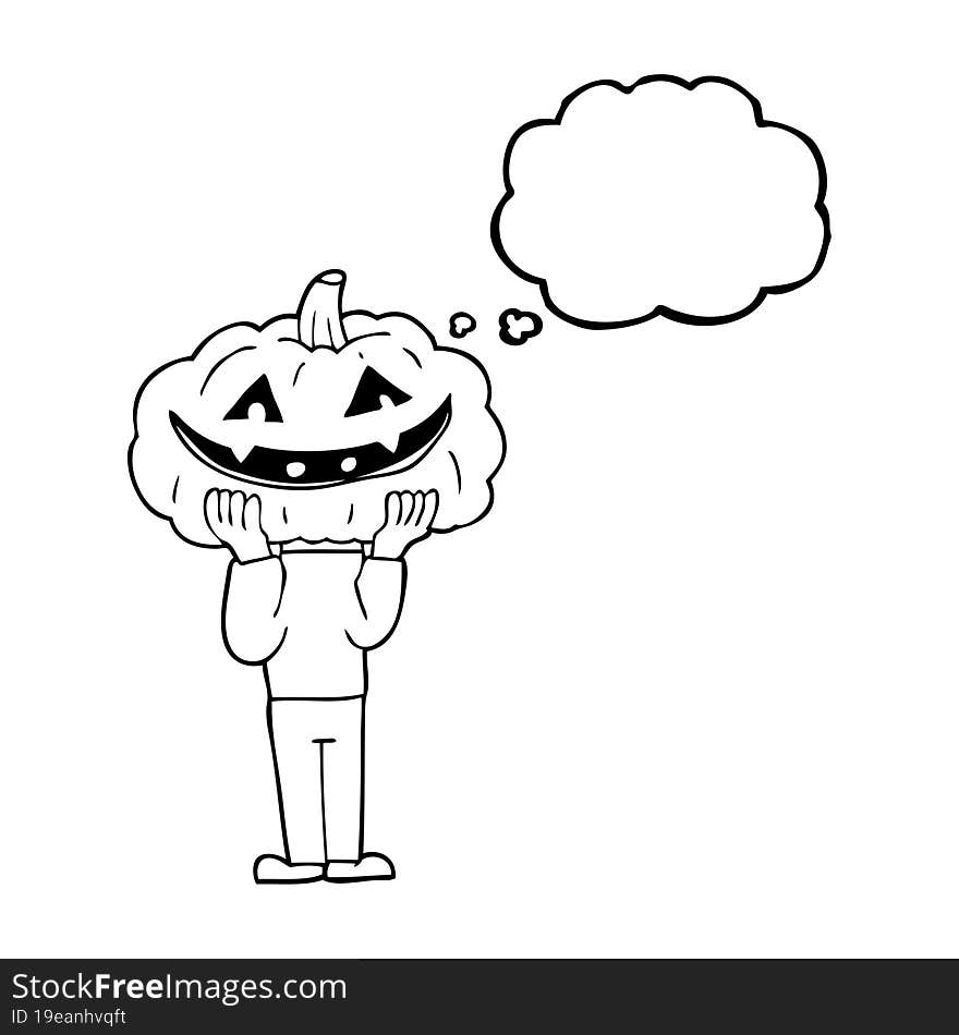 freehand drawn thought bubble cartoon pumpkin head halloween costume